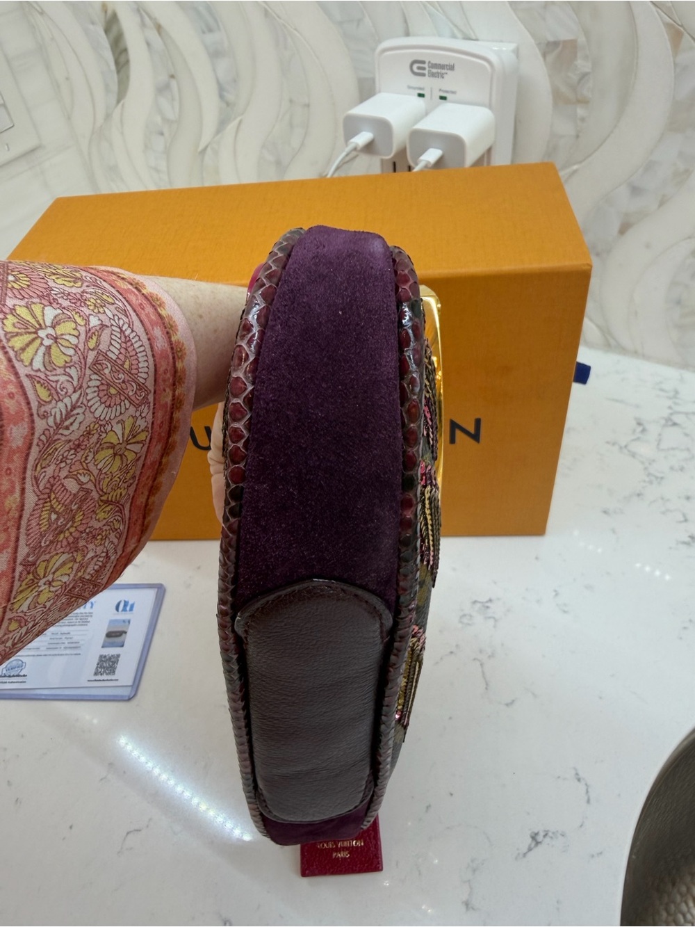 Louis Vuitton Magenta pink Sequin-Embellished Monogram Clutch with python Trim. - Picture 5 of 13